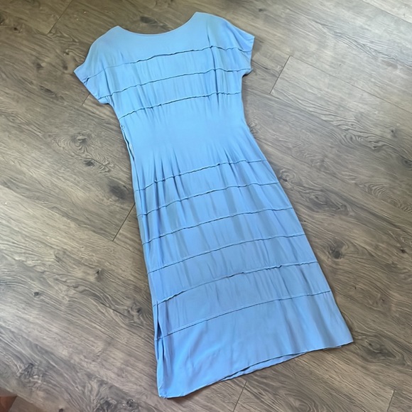 As-Is VTG 40s/50s Era Cornflower Blue Short Sleeve  Wiggle Dress Bow Like Detail - Picture 4 of 16